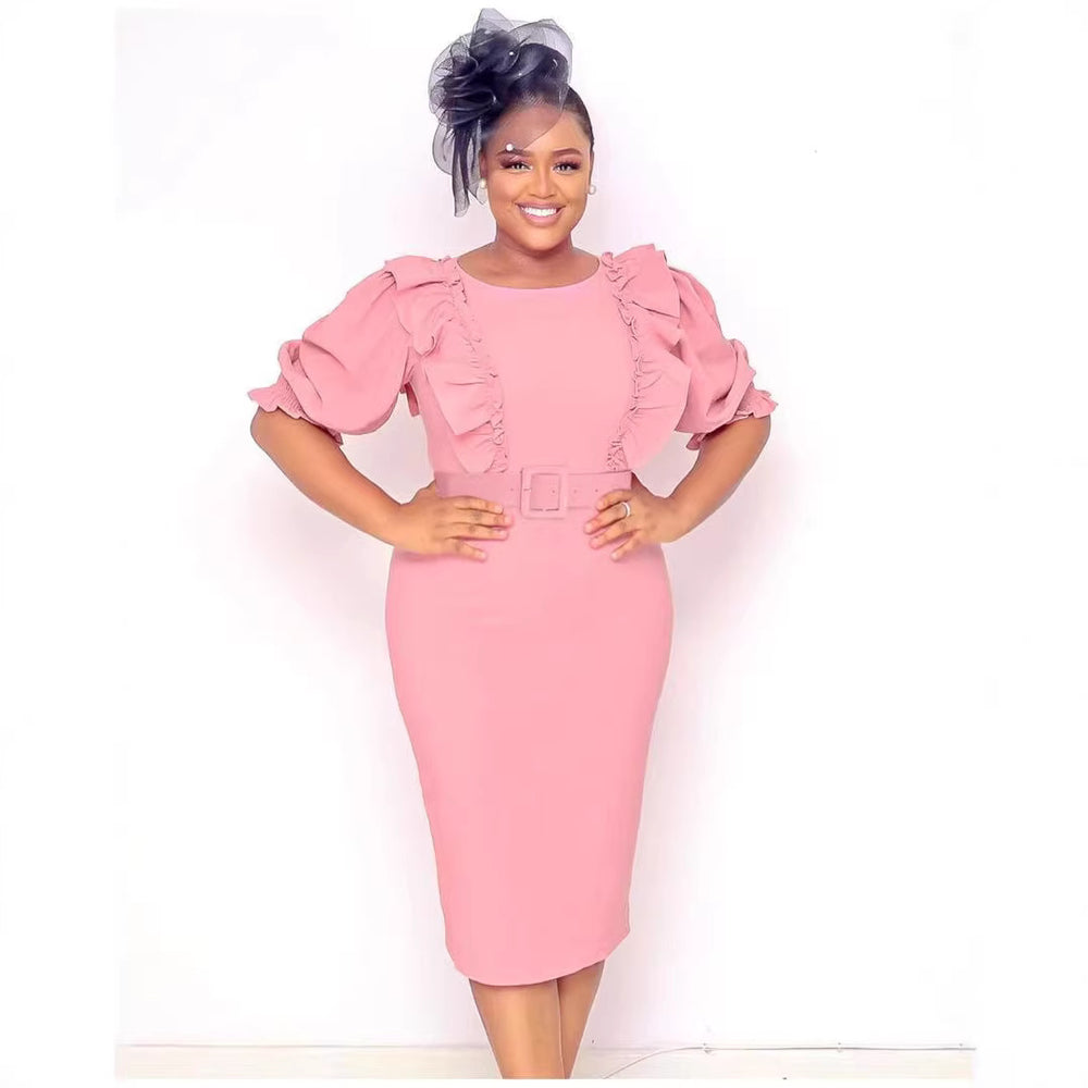 e-commerce african foreign trade  clothing fashion professional ol large size women's clothing half length sleeve dress belt