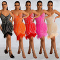 C6156 cross-border   fashion women's sleeveless bandeau dress with hotfix rhinestones and feather straps