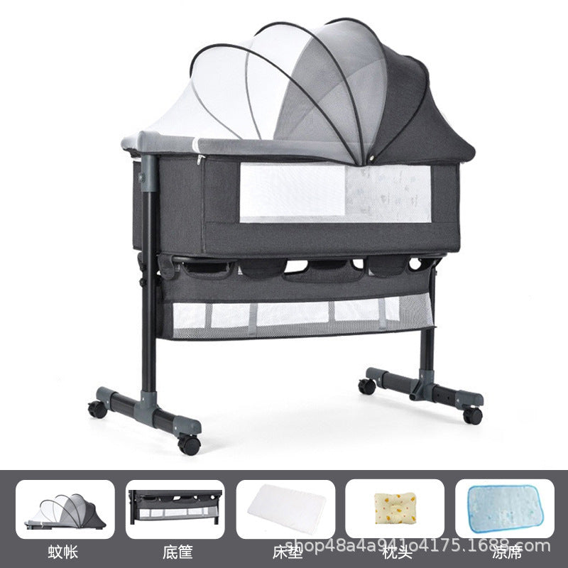Newborn multifunctional crib convertible to big bed, baby bed, bassinet, foldable, mobile, adjustable height, portable