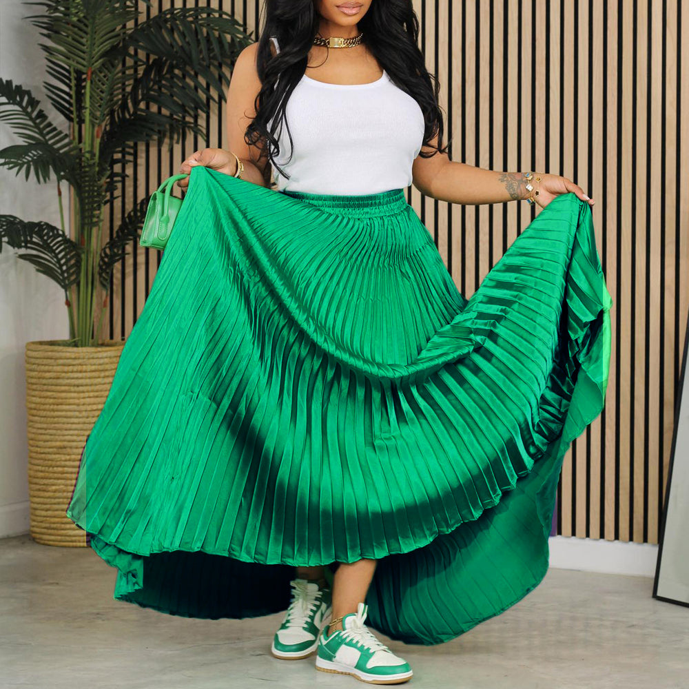 D3236 independent station export women's clothing new arrivalplus size mid-high waist pleated skirt large skirt european and american long skirt
