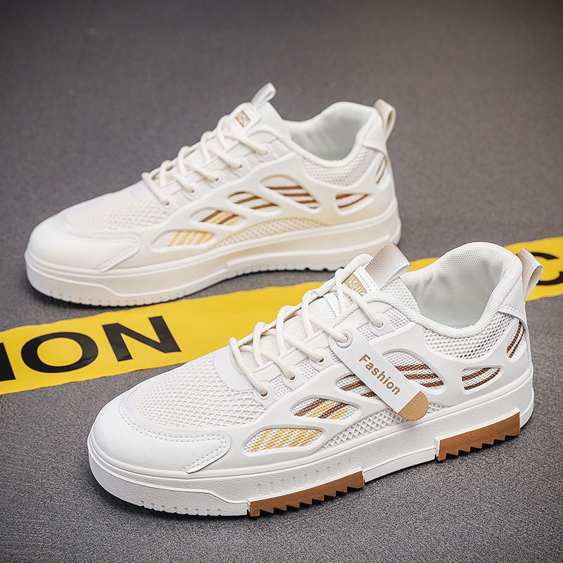 Men's winter breathable white mesh sneakers - trendy, versatile, casual athletic shoes
