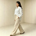 cross-border fashion women's casual comfortable versatile white long-sleeve shirt and casual pants set