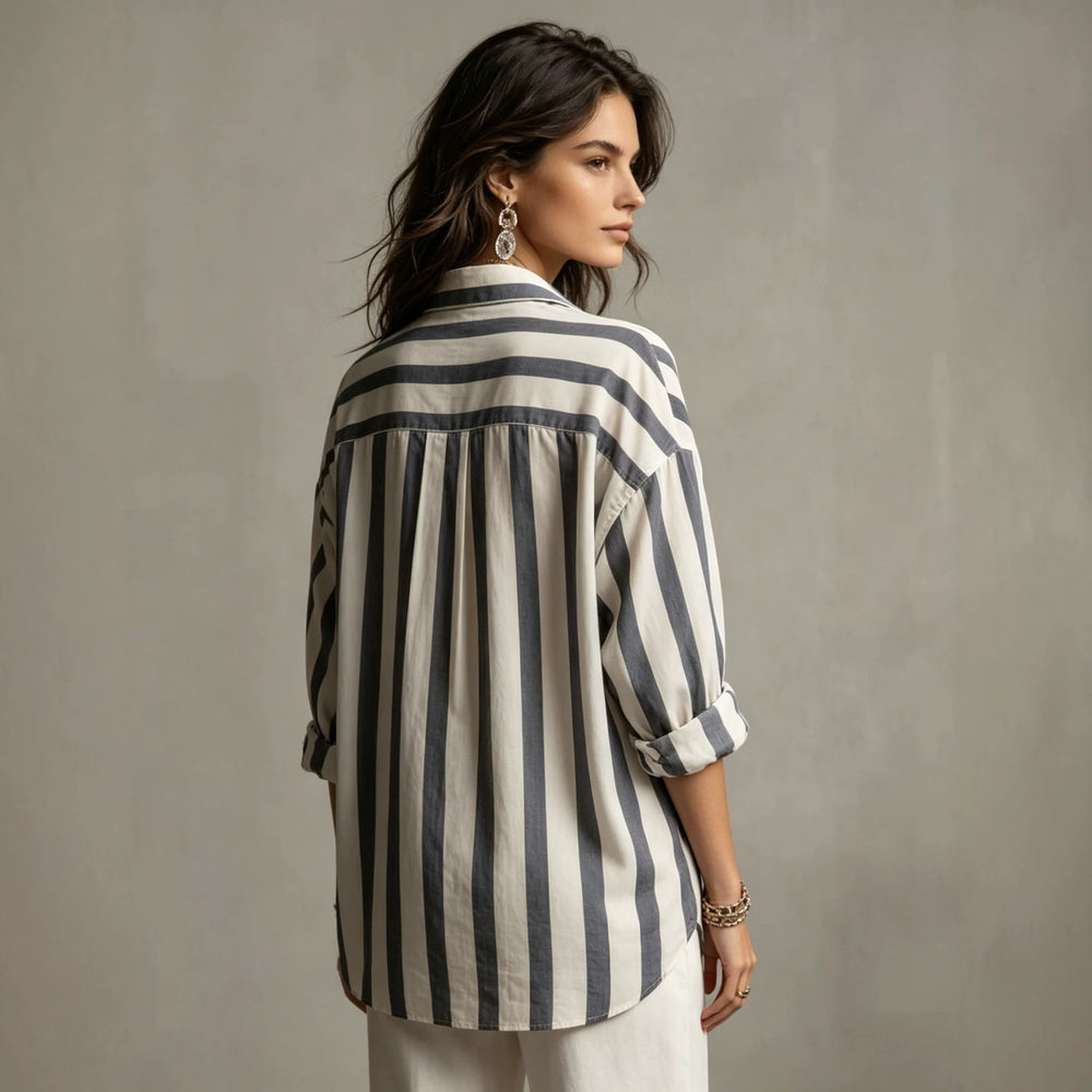 european and american cross-border  independent station spring, summer and autumn new women's clothing striped lapel loosefashion pullover women
