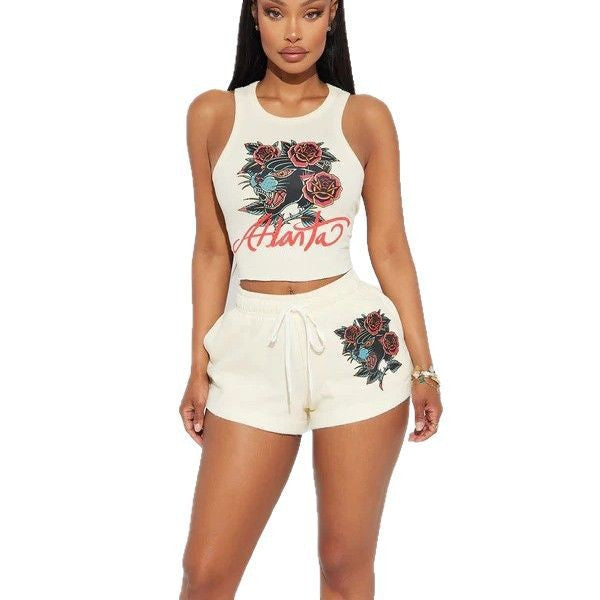 cross-border fashion positioning printed tank top and shorts casual set