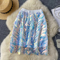 European and american style  summer new arrival: pure & sultry hot girl sexy versatile colorful sequin sparkly midi skirt with tassel detail