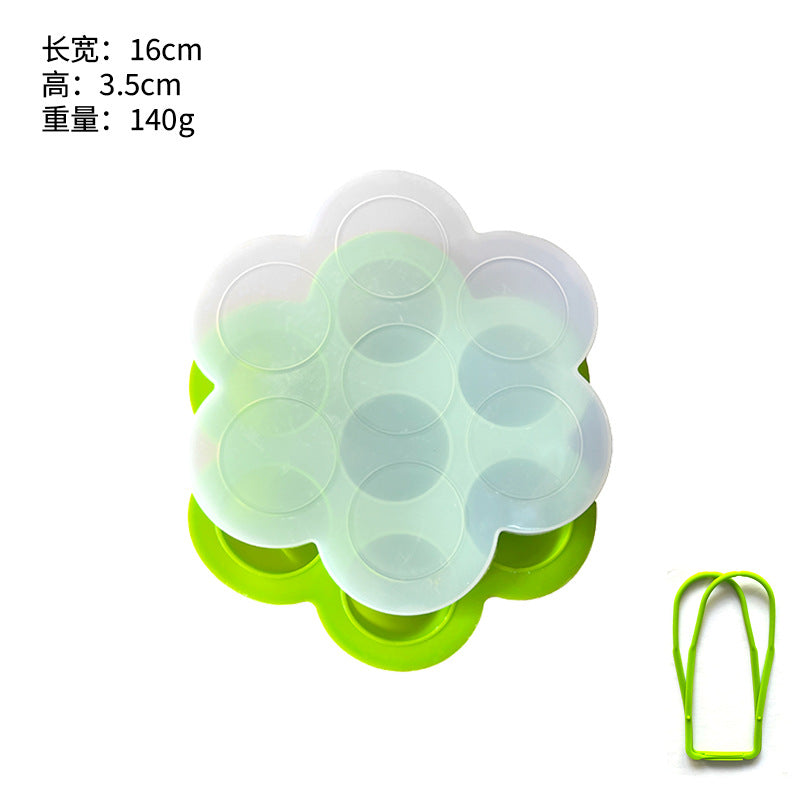 7-Hole silicone complementary food box, ice compartment with lid, baby food crisper, air fryer, pressure cooker, steamed egg mold