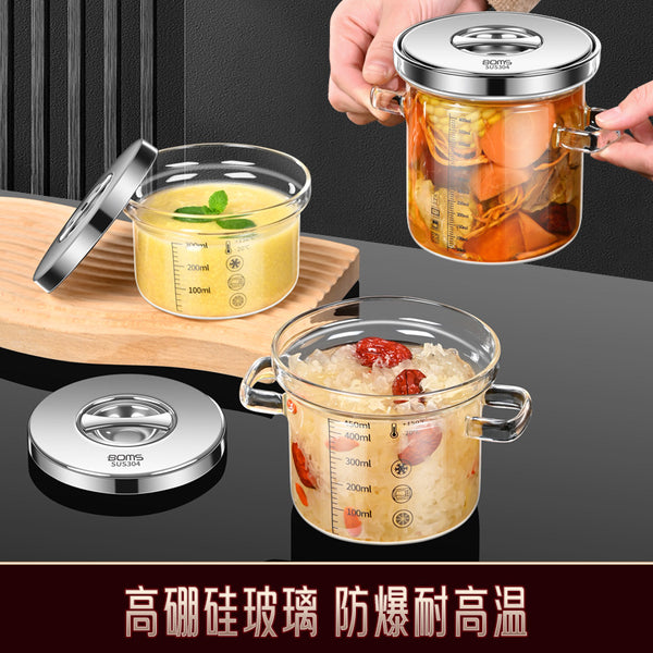 High borosilicate glass stew cup stew soup household transparent cooking pot gas open flame high temperature resistant small crock pot mini soup pot bowl