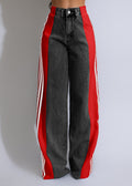summer fashion patchwork three-stripe wide-leg denim pants - new women's casual high-waisted stretch straight-leg trousers