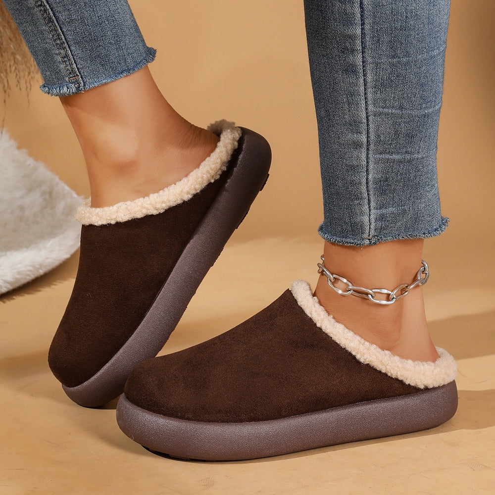 Exportplus size toe cap thick bottom fur slippers for women new arrivalfall and winterfleece-lined toe cap half slippers wholesale