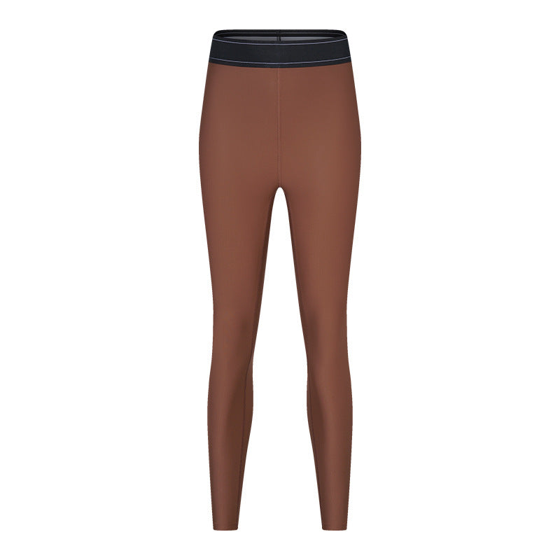 High waist hip lifting fitness yoga pants shishi dian clothing co., ltd. women's nude contrast color yoga clothes suit