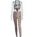 European and american style ins foreign trade women's fashion leopard print set sexy bandeau cami top and pants two-piece suit