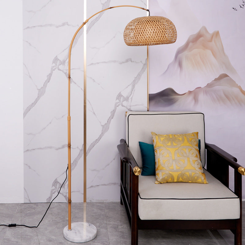 [Factory Customization] Japanese-style wabi-sandy wind fishing floor lamp retro Zen tea room Chinese bamboo weaving living room study