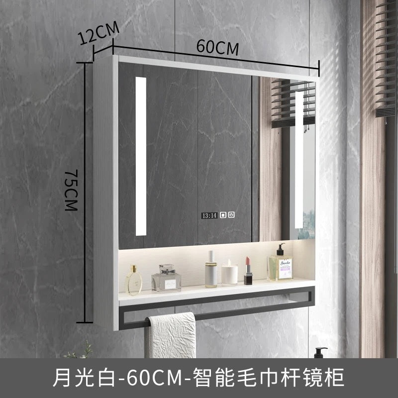 Solid wood bathroom, smart mirror cabinet, separate wall-mounted toilet, storage, defogging mirror, lamp rack, vanity mirror