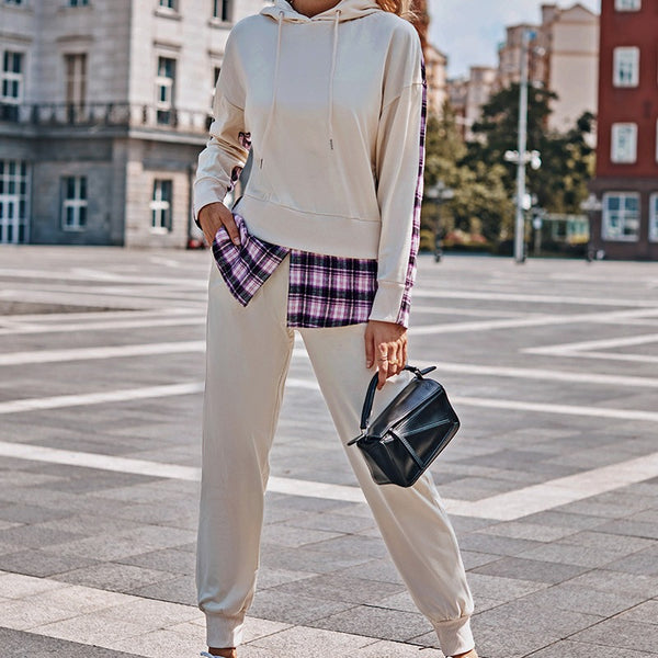 LZQ4895 new 2024 color plaid splicing casual set 2-piece set