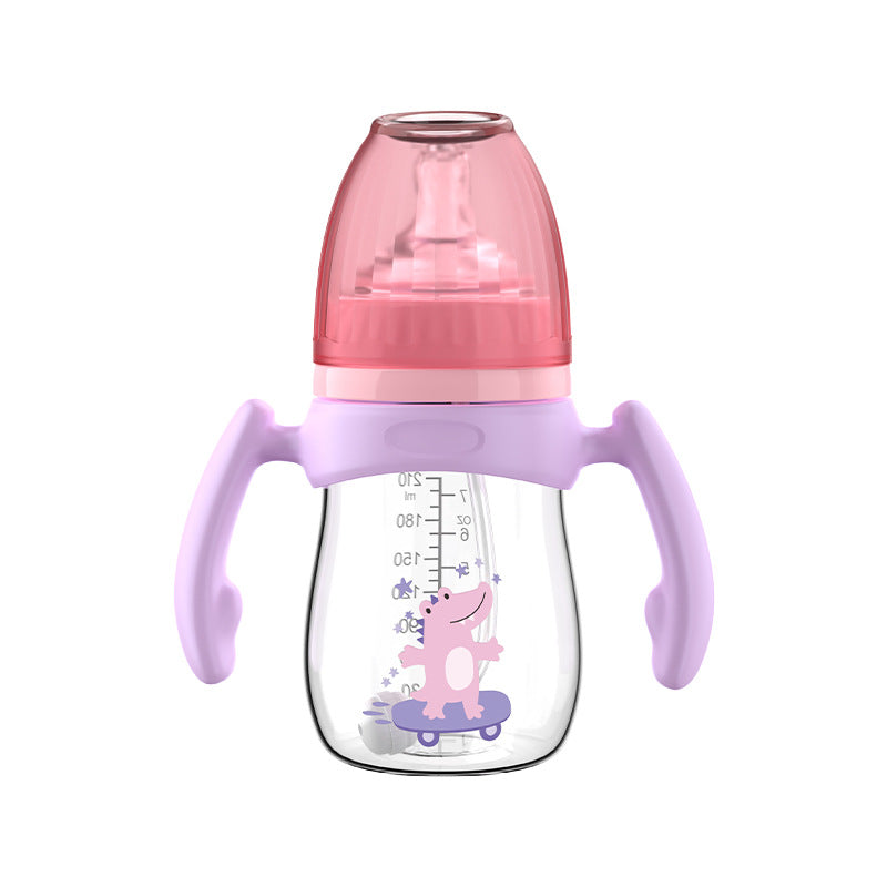 English boxed baby bottle baby wide diameter anti-choking and anti-flatulence PP bottle with handle and straw bottle