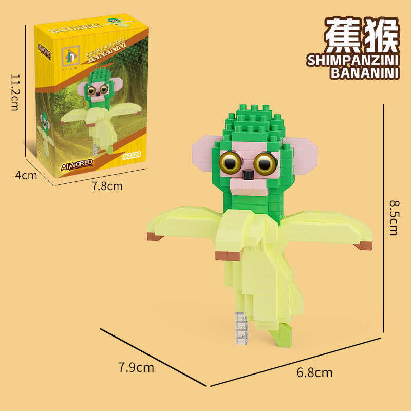 [half price big sale] ai shan hai jing wooden stick man banana monkey shark puzzle assembled building blocks handmade toy ornaments
