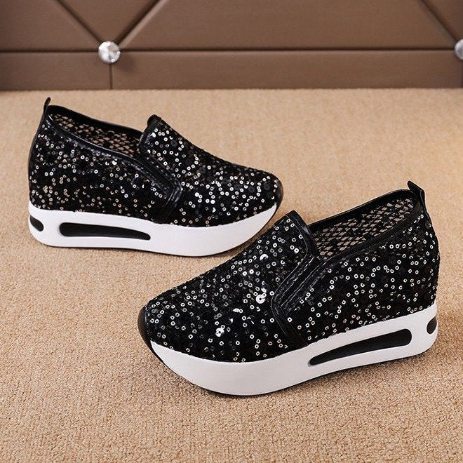 women's fashion flat heel hidden wedge mesh breathable casual flats - supports cross-border platforms and dropshipping