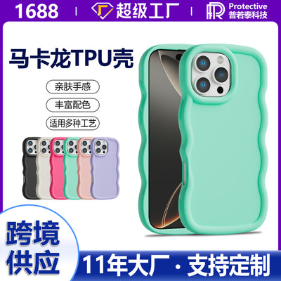 new style suitable for apple 17 macaron mobile phone case cartoon iphone16 wave edge sticker doll material case