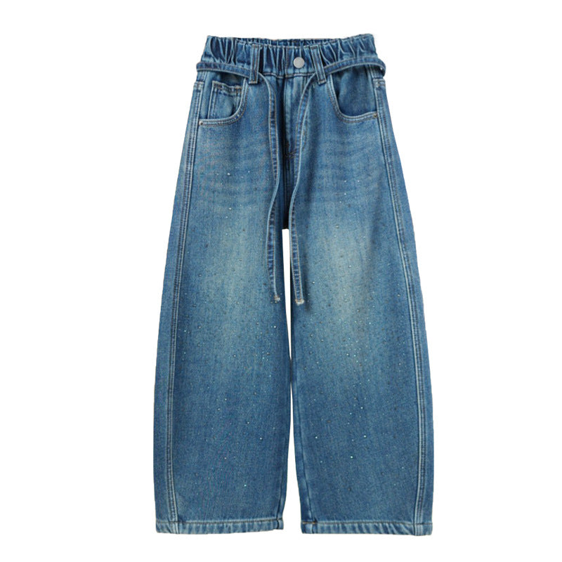 Girls' jeans, wide-leg pants, and straight-leg trousers for older girls - spring/autumn  new styles - hot rhinestone trendy designs for middle school girls