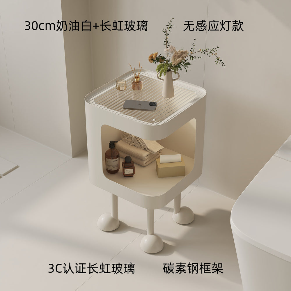 Cute cream style bedside table with lamp for home bedroom bedside side cabinet storage shelf small coffee table casual side table