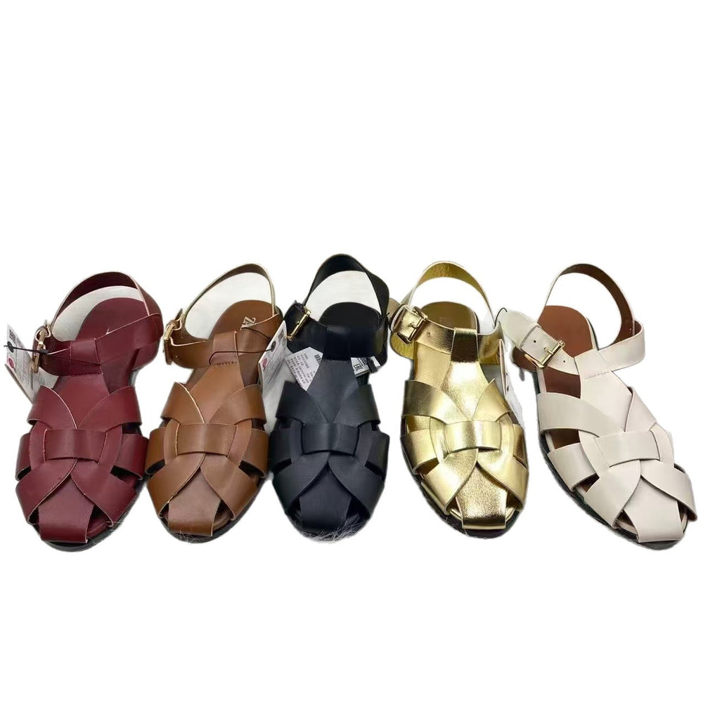 Za2025 spain 2025 big toe sandals women's summer wide fat feet export soft low pure bag heel first layer cowhide
