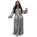 K10968 european and american foreign trade women's clothing  new round neck lantern sleeve sexy waist large swing skirt suit