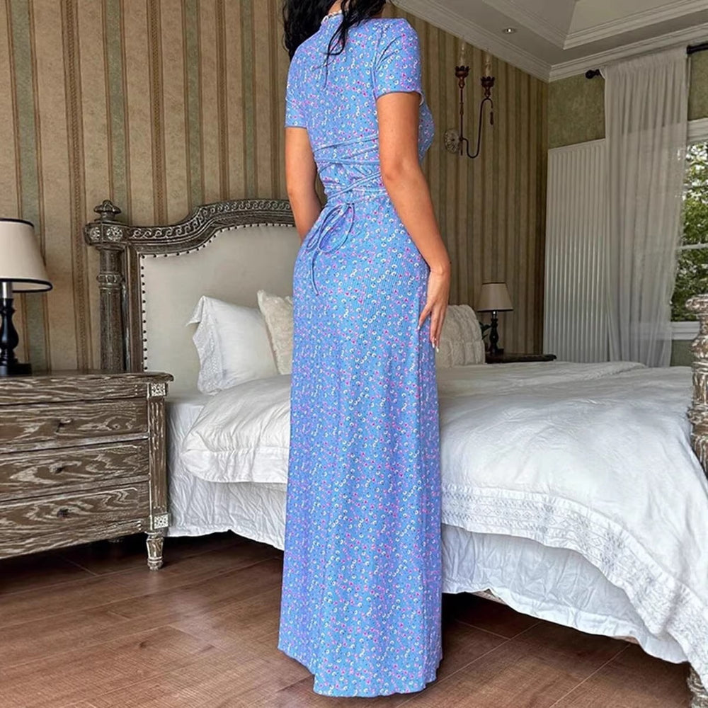 Women's apparel: hot-selling styles for cross-border e-commerce on , tiktok shop, and  - new fashionable printed u-neck back-tie dresses for summer