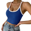 spring/summer new arrival: cross-border european & american style slim-fit knitted cropped tank top with square neck, color block patchwork, and spaghetti straps