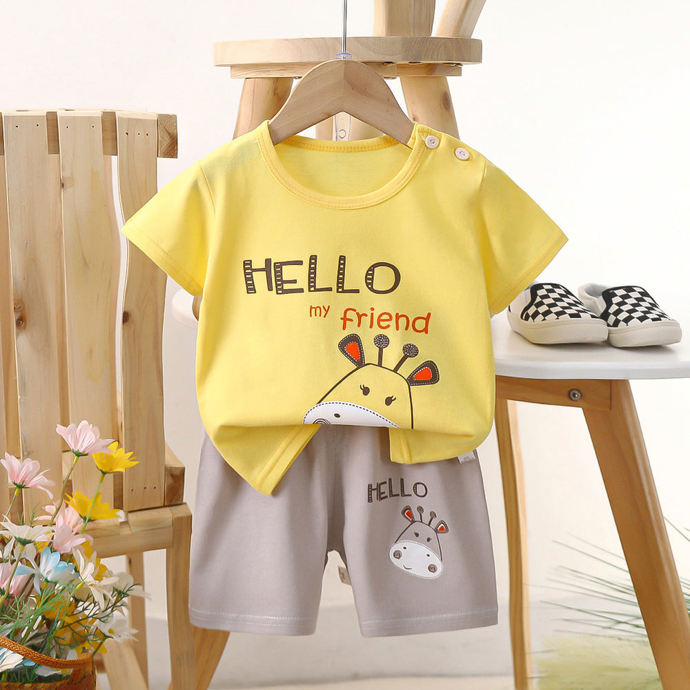 Kids' short-sleeve set: 100% cotton boys' t-shirt & baby summer outfit - girls' shorts, infant clothing, wholesale summer apparel