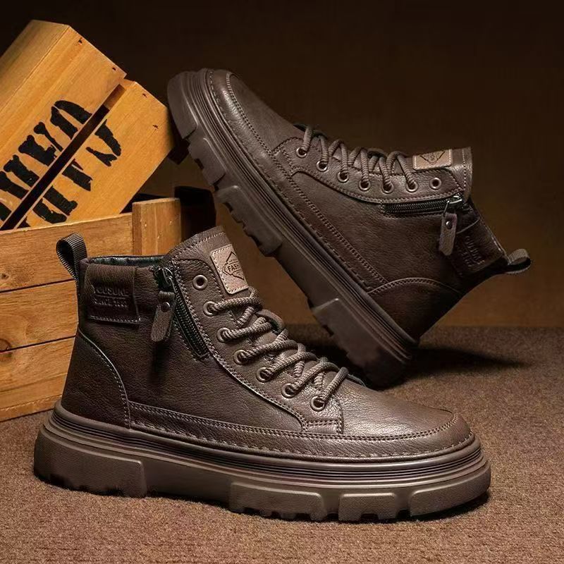 Soft sole 2025 spring new martin boots retro men's shoes work high-top leather shoes non-slip work boots casual ankle boots