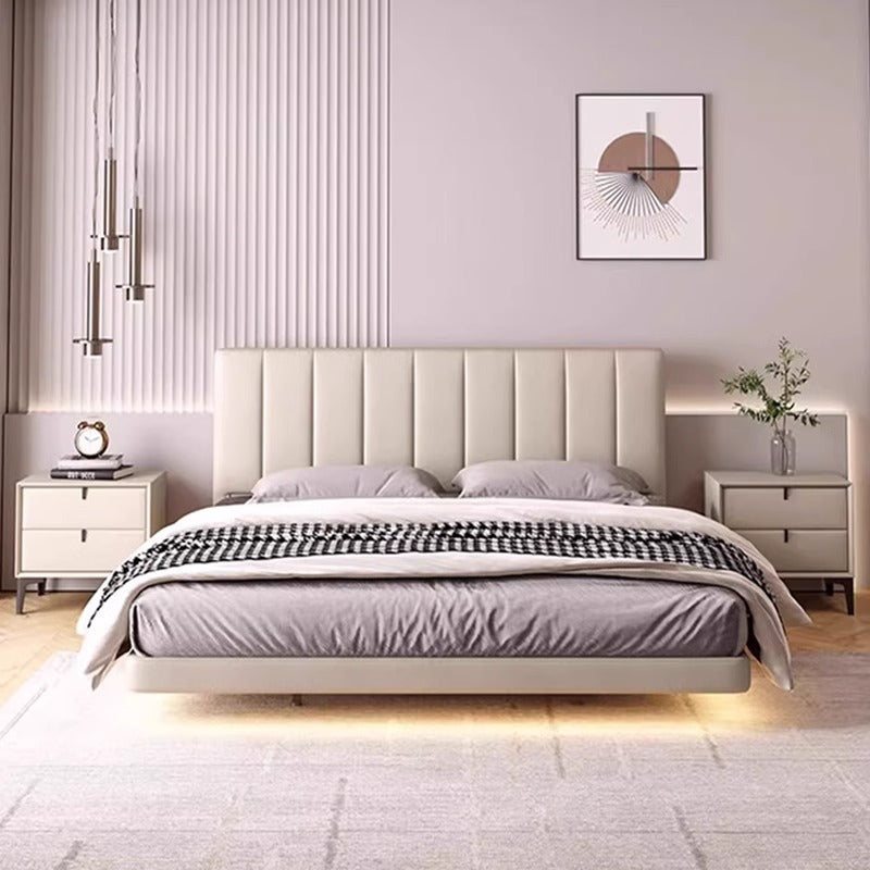 Floating bed modern casual master bedroom large bed classy genuine leather bed accessible luxury modern soft bag wedding bed sensor light suspended bed