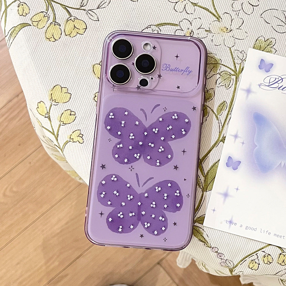 Purple glitter butterfly instant transformation case for iphone 17, apple 16, drop-proof full coverage soft case for girls, iphone 15 compatible