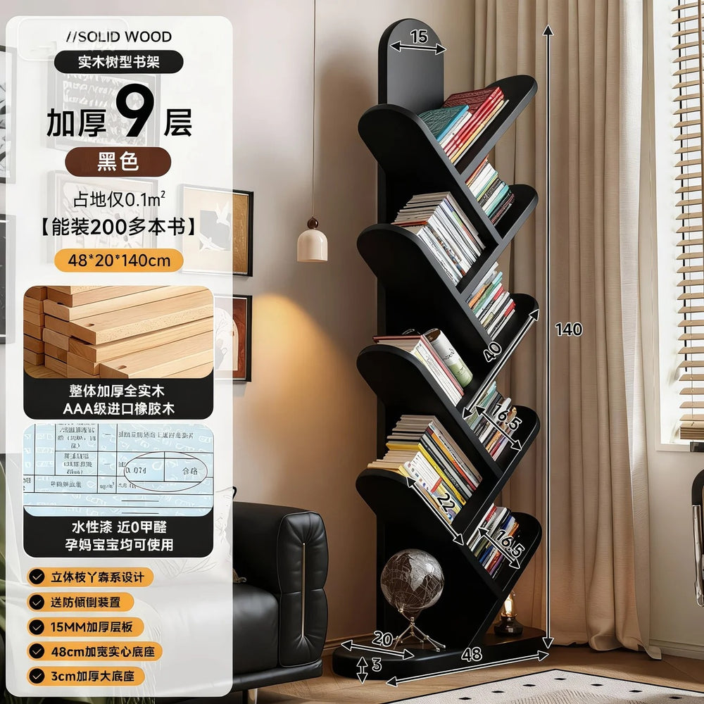 Solid wood bookshelf tree branch floor-standing bookcase storage rack living room wall bedside bedside table replacement bookshelf