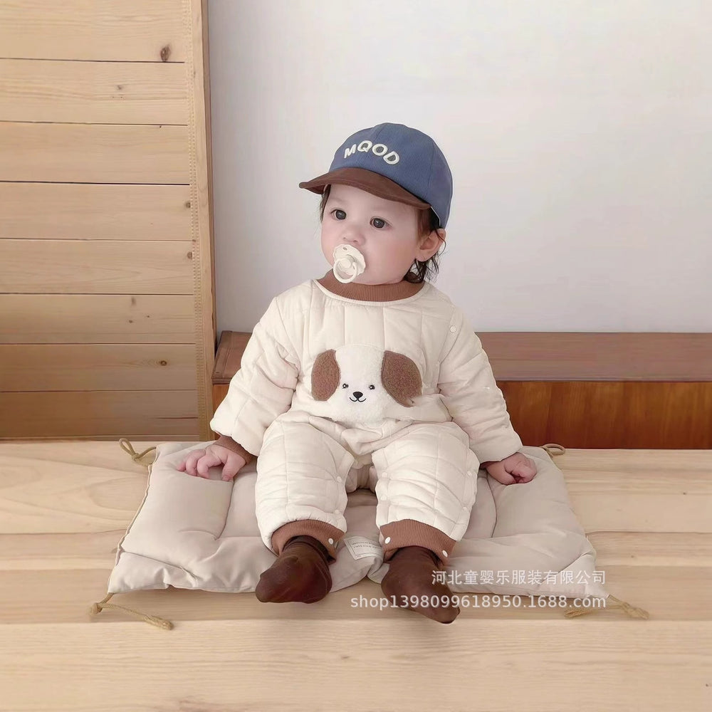 Baby romper - fleece lined, warm outerwear for newborns, cartoon design, autumn/winter