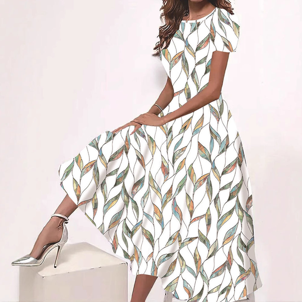 2024 european and american cross-border spring/summer new digital print round neck dress
