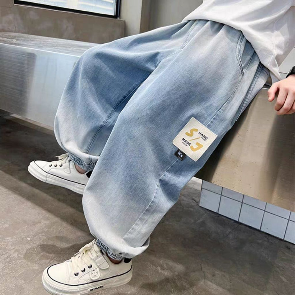 Boys' ice silk denim shorts - lightweight summer style,  new tencel anti-mosquito pants, versatile, loose fit, breathable & sweat-wicking, trendy