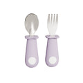 New custom baby food-grade silicone handle feeding fork and spoon set - stainless steel fork and spoon set for independent eating