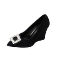 2025 new pointed-toe black heels with square buckle and rhinestone embellishments - french style, stiletto heel, elegant and versatile pumps