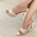 Yx pointed-toe high heels women's 2026 summer new collection champagne gold embroidered stiletto heels single shoes summer slippers for outdoor wear