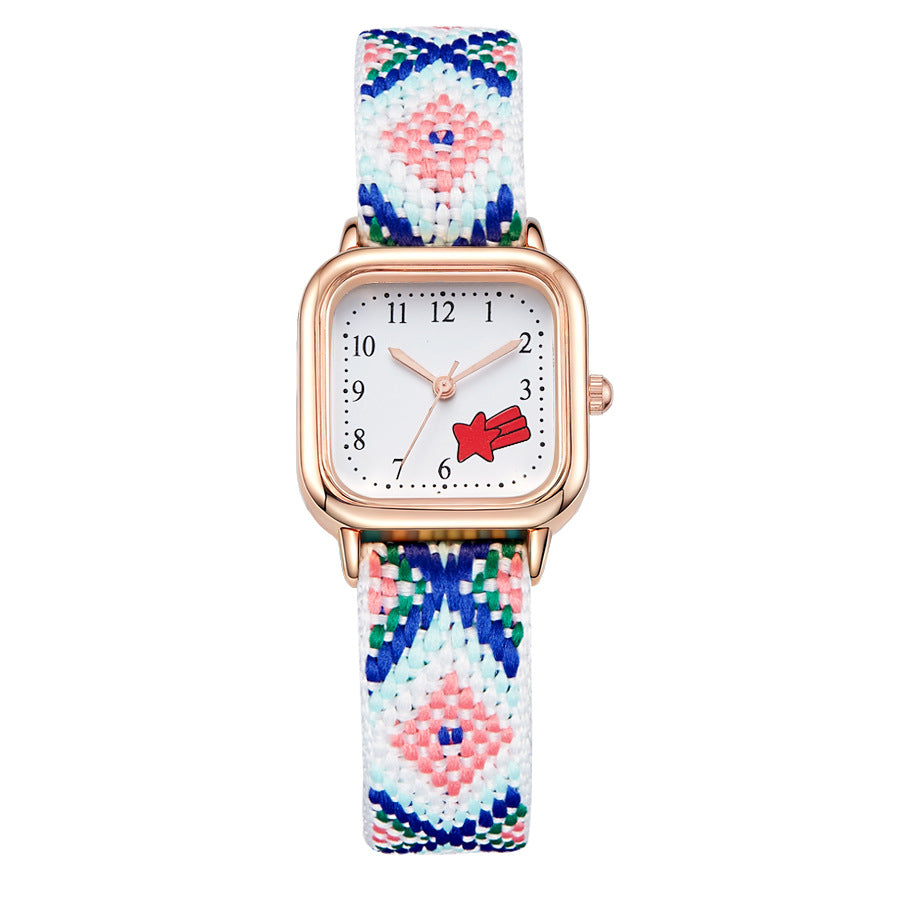New braided cord square watch - versatile, mori girl style, fresh & cute, high-value, student-friendly, minimalist quartz watch - wholesale