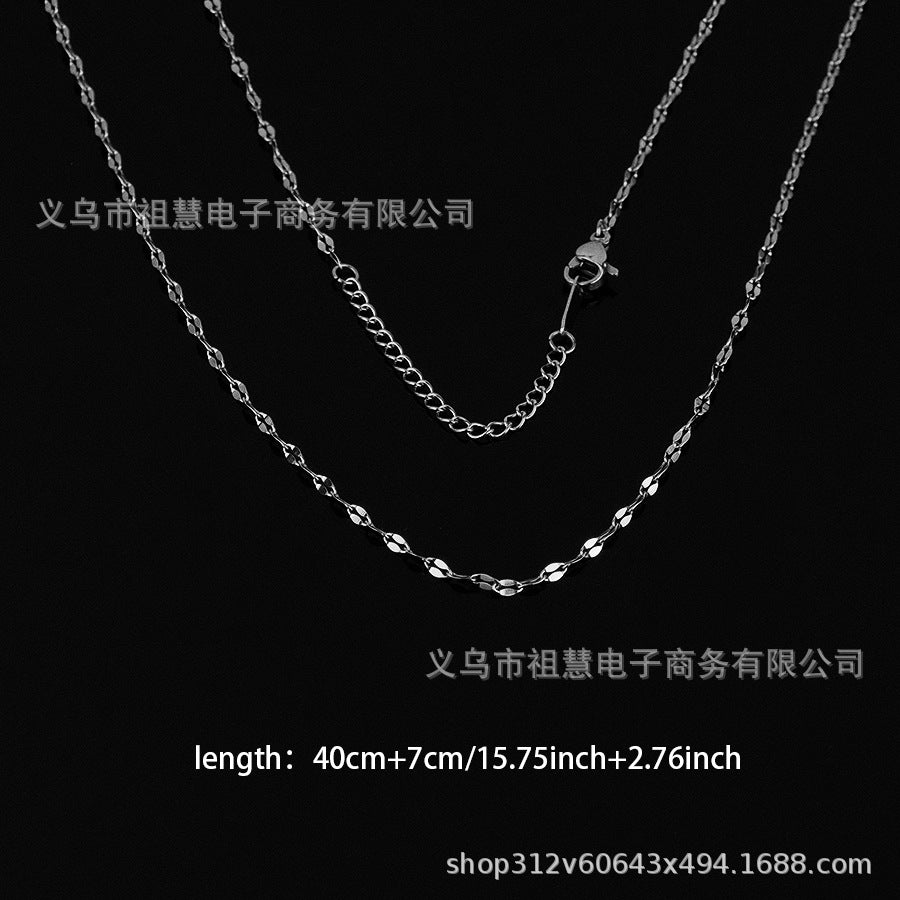 Stainless steel 18k silver plated flat cable lip bead chain necklace, suitable for bulk wholesale adjustable chains