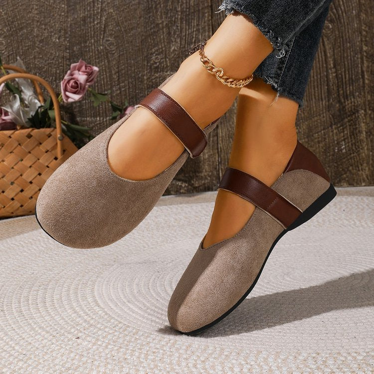 Export spring autumnew arrival suede soft leather mary jane shoes women's easiest for match soft bottom two-wear velcroflatsflats