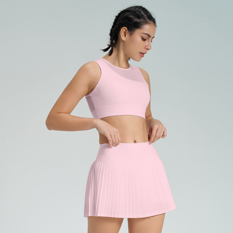 new arrival sports short skirt suitfashion tape tennis pleated skirt women's fake two-piece quick-drying high waist yoga short skirt