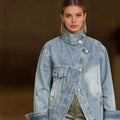 new european and american style cross-border  denim jacket - irregular single pocket design women's oversized top