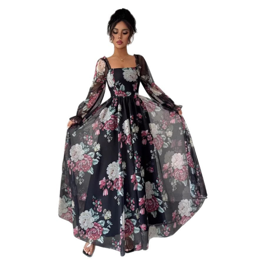 new arrival: elegant chiffon long-sleeve printed pleated dress - perfect for independent stores, , , and