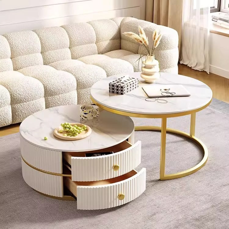 Coffee table living room for home rock slab small apartmentaccessible luxury modern round combination coffee table cream style