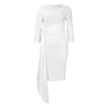 D3168  women's clothing  fall/winter new arrival solid color ol style elegant commute pleated tie-up dress - european and american style