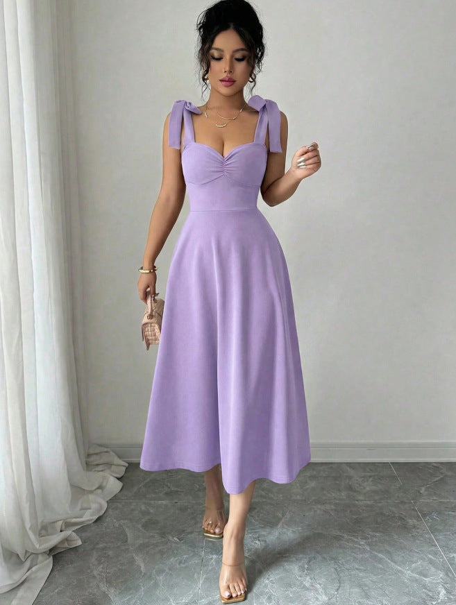 european and american cross-border chic french design vacation purple dress