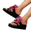 plus size summer new thick sole wedge toe slippers women's fashion rhinestone bow beach vacation sandals