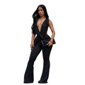 C7722 cross-border   fashion women's sexy backless solid color bodycon jumpsuit